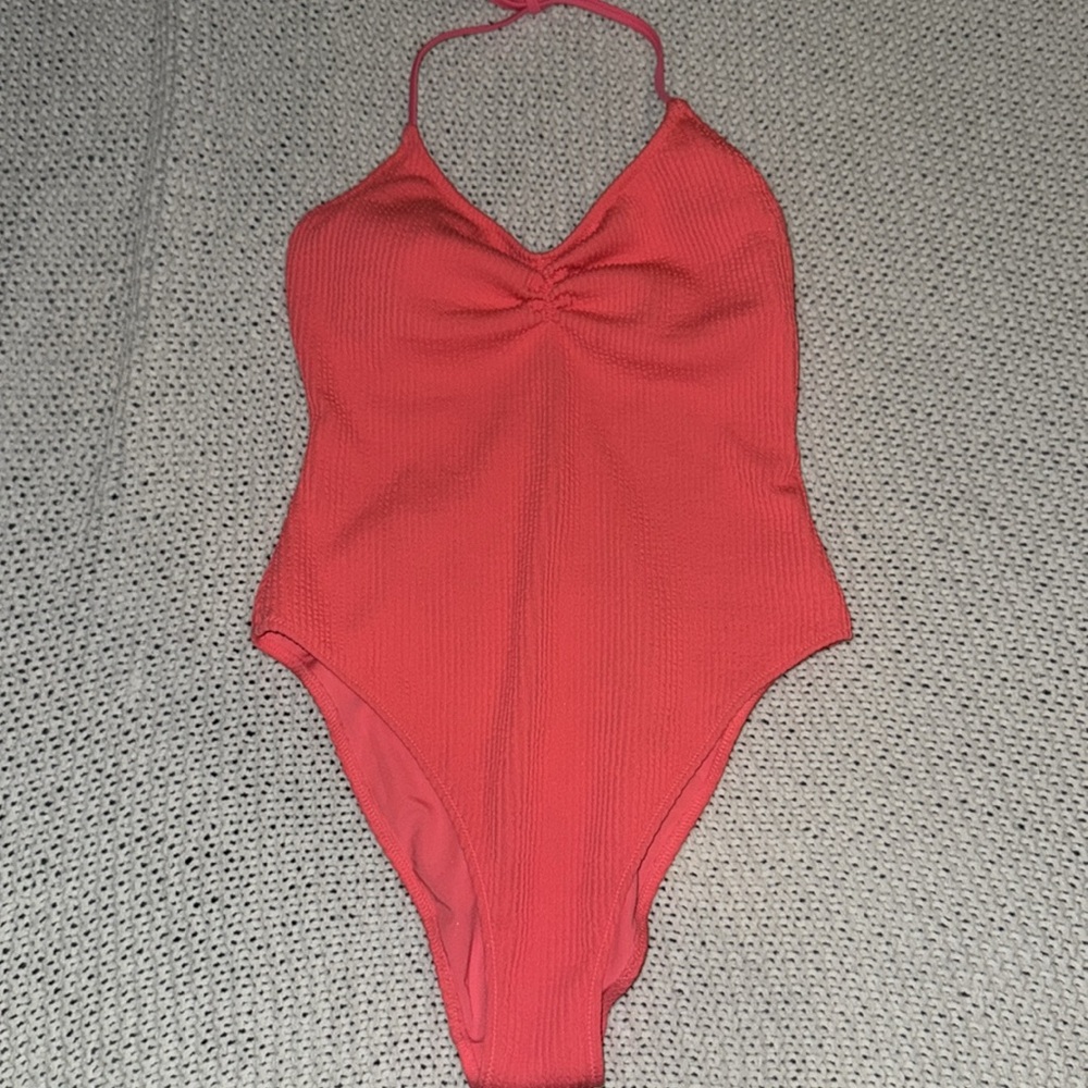 Aerie bright orange pinkish ribbed Bodysuit One Piece cheekiest size medium